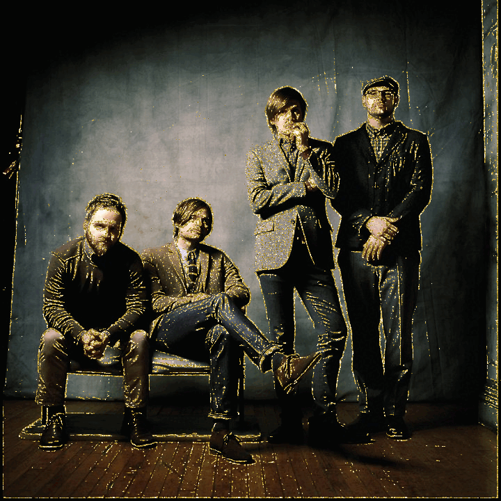 a glitterized photo of four members death cab for cutie